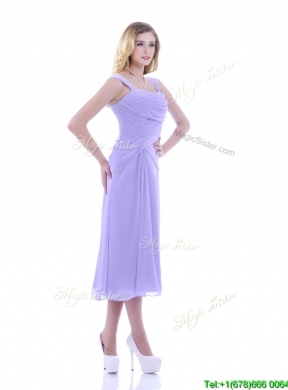 Fashionable Lavender Empire Square Bridesmaid Dress in Tea Length