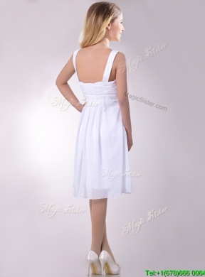 New Applique Decorated Straps and Waist White Bridesmaid Dress in Chiffon