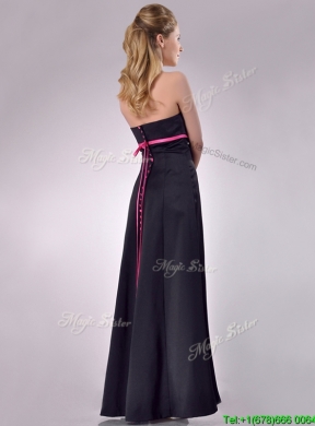 New Classical Black Ankle Length Bridesmaid Dress with Hot Pink Belt