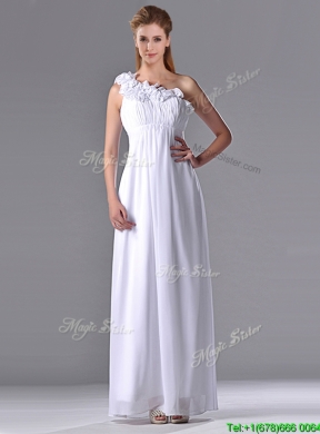 New Elegant Empire Hand Crafted Side Zipper White Bridesmaid Dress with One Shoulder