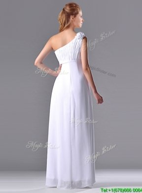 New Elegant Empire Hand Crafted Side Zipper White Bridesmaid Dress with One Shoulder