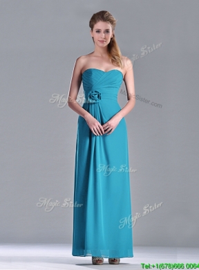 New Hot Sale Ankle Length Hand Crafted Flower Bridesmaid Dress in Teal