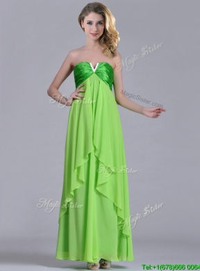 New Pretty Beaded Decorated V Neck Spring Green Bridesmaid Dress in Ankle Length