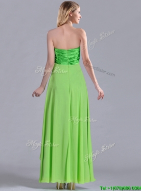 New Pretty Beaded Decorated V Neck Spring Green Bridesmaid Dress in Ankle Length