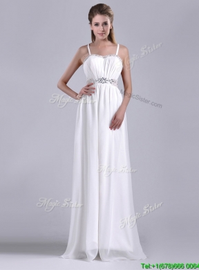 New Style Beaded Top and Waist White Bridesmaid Dress with Criss Cross