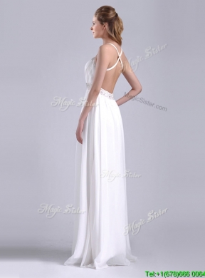 New Style Beaded Top and Waist White Bridesmaid Dress with Criss Cross