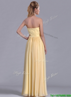 New Style Yellow Empire Long New Style Yellow Empire Long Bridesmaid Dress with Beaded BodiceDress with Beaded Bodice