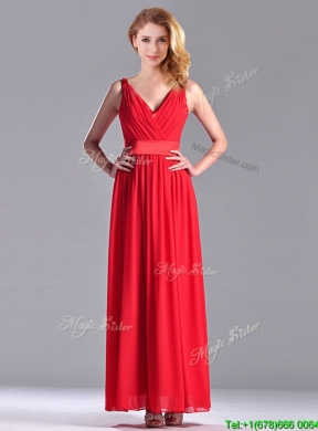 The Super Hot Empire V Neck Red Bridesmaid Dress in Ankle Length