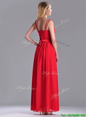 The Super Hot Empire V Neck Red Bridesmaid Dress in Ankle Length