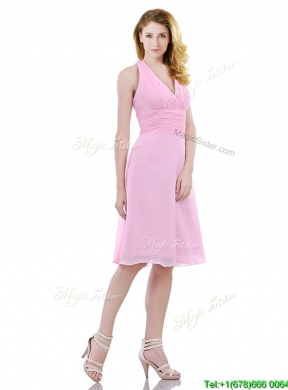 New Latest Halter Top Knee Length Bridesmaid Dress in Baby Pink