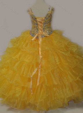 2016 Beautiful Sweetheart Little Girl Pageant Dress with Spaghetti Straps in Yellow