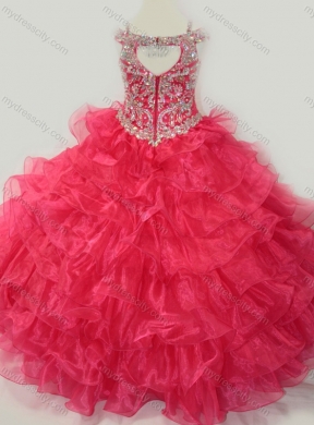 2016 Cute Ball Gown Coral Red Beading and Ruffled Layers Little Girl Pageant Dress with Straps and Off the Shoulder