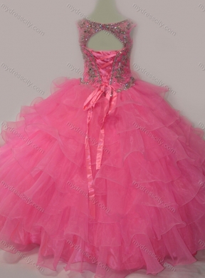 2016 Discount Puffy Skirt Ruffled Layers Little Girl Pageant Dress in Rose Pink