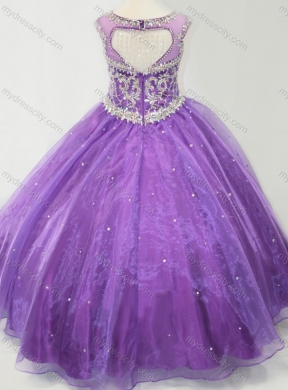 2016 Latest Open Back Beaded Bodice Little Girl Pageant Dress in Purple