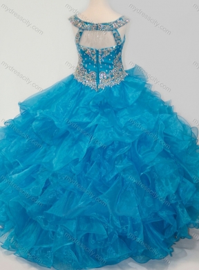 2016 New Style Baby Blue Little Girl Pageant Dress with Beading and Ruffles