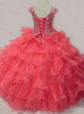 2016 Perfect Sweetheart Beaded Little Girl Pageant Dress with Spaghetti Straps in Coral Red