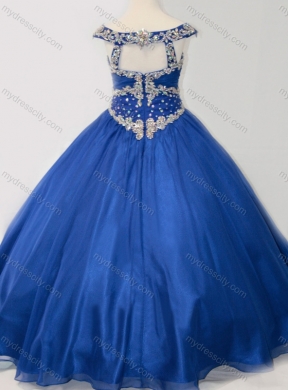 Popular Beaded Bodice Royal Blue Little Girl Pageant Dress in Organza