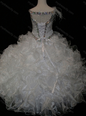 Elegant Ball Gown V Neck Organza Beading Lace Up Cheap Flower GirlDress in White
