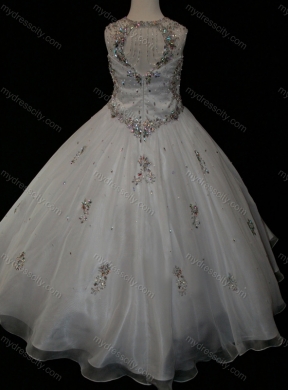 Pretty Ball Gown Beaded and Applique White Cheap Flower Girl  Dress in Organza