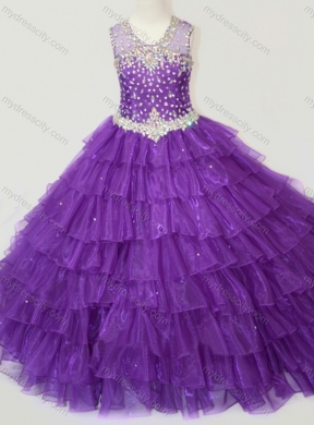 Classical Beaded and Ruffled Layers Mini Quinceanera Dress in Purple