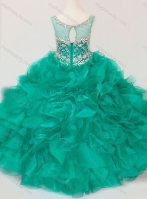 Exquisite Beaded and Ruffled Organza Mini Quinceanera Dress in Green