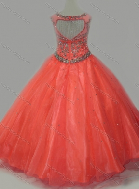 Latest Beaded Bodice Orange Mini Quinceanera Dress with Open Back
