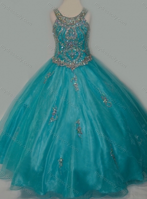 New Arrival Ball Gown Scoop Organza Long Lace Up Mini Quinceanera Dress with Beading