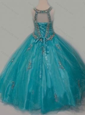 New Arrival Ball Gown Scoop Organza Long Lace Up Mini Quinceanera Dress with Beading