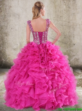 Classical Ruffled and Beaded Bodice Detachable Quinceanera Dress in Hot Pink