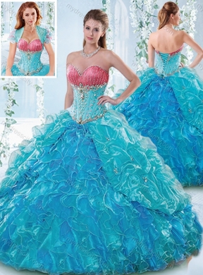 Elegant Beaded Bodice and Ruffled Sweetheart Detachable Quinceanera Dress