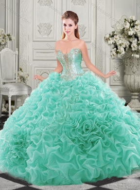 Latest Chapel Train Beaded and Ruffled Quinceanera Dress with Detachable Straps