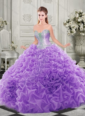 Latest Chapel Train Beaded and Ruffled Quinceanera Dress with Detachable Straps