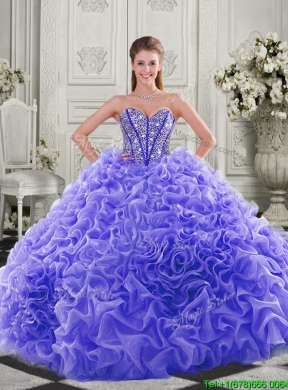 Lovely Puffy Skirt Beaded Bodice and Ruffled Quinceanera Dress in Fuchsia