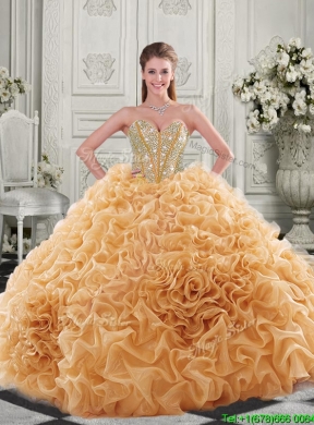 Lovely Puffy Skirt Beaded Bodice and Ruffled Quinceanera Dress in Fuchsia