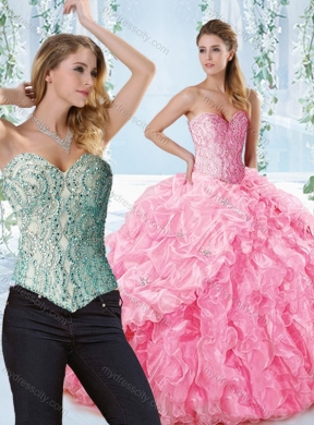 Lovely Rose Pink Detachable Quinceanera Dress with Beaded Bodice and Ruffles