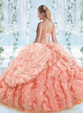 Lovely Rose Pink Detachable Quinceanera Dress with Beaded Bodice and Ruffles