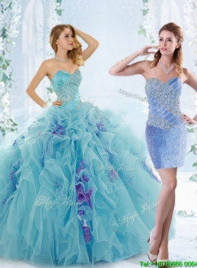 Low Price Aque Blue Detachable Quinceanera Gowns with Beading and Ruffles