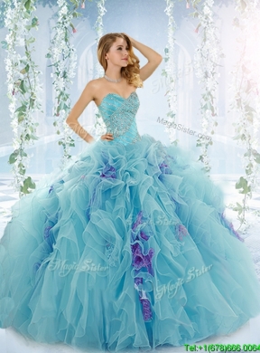 Low Price Aque Blue Detachable Quinceanera Gowns with Beading and Ruffles