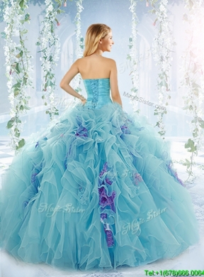 Low Price Aque Blue Detachable Quinceanera Gowns with Beading and Ruffles