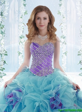 Low Price Aque Blue Detachable Quinceanera Gowns with Beading and Ruffles