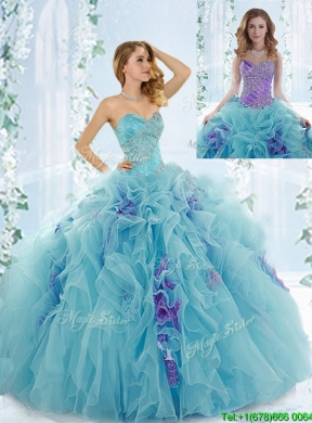 Low Price Aque Blue Detachable Quinceanera Gowns with Beading and Ruffles