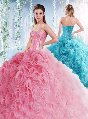 Visible Boning Beaded Bodice Detachable Quinceanera Dresses in Rolling Flowers