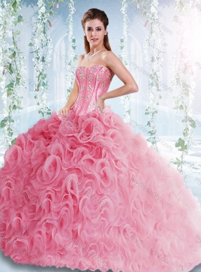 Visible Boning Rolling Flowers Detachable Quinceanera Gowns with Beaded Bodice