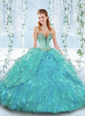 Beaded and Ruffled Organza Detachable Quinceanera Skirts with Deep V Neckline