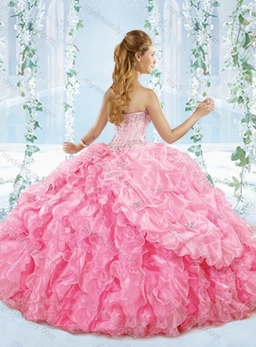 Beaded and Ruffled Organza Detachable Quinceanera Skirts with Deep V Neckline