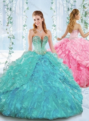 Beaded and Ruffled Organza Detachable Quinceanera Skirts with Deep V Neckline