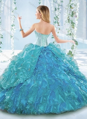 Beautiful Organza Blue Detachable Quinceanera Dress with Ruffles and Beading