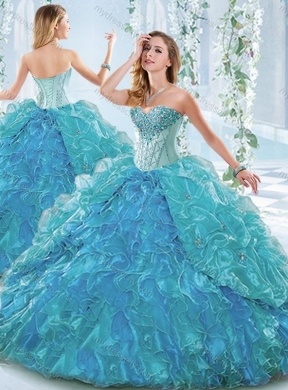 Beautiful Organza Blue Detachable Quinceanera Dress with Ruffles and Beading