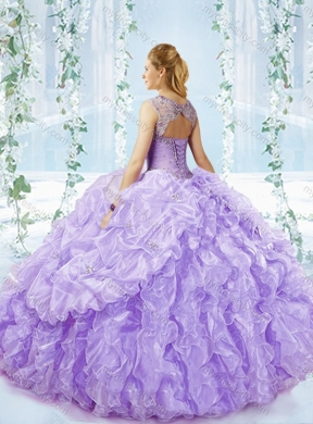 Big Puffy Bubble and Beaded Lavender Detachable Sweet 16 Quinceanera Dress in Organza