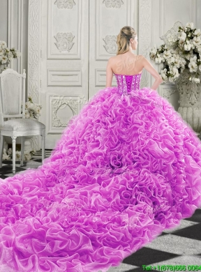 Cheap Visible Boning Beaded Bodice Fuchsia Quinceanera Dress with Ruffles